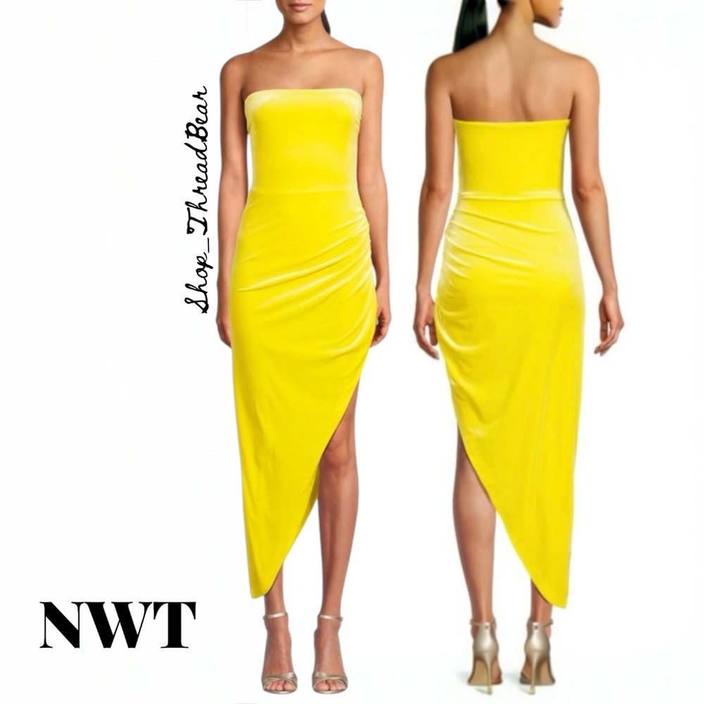 Velvet [Norma Kamali] Yellow NWT Saks Strapless Dress + Draped Gown | Medium 38